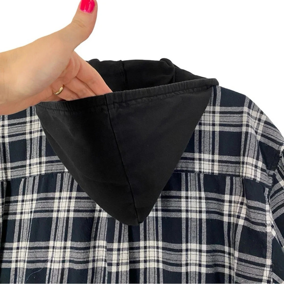Norma Kamali Flannel Hoodie Shirt Womens Medium Black Plaid Hooded Tunic Top - Picture 8 of 12